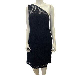 Talbots One-Shoulder Black Lace Dress With Sheer Floral Size 10P